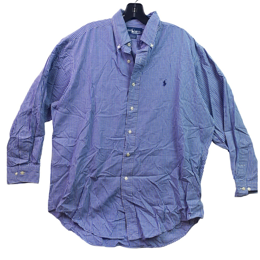 Ralph Lauren Shirt Mens 2XL Yarmouth Button Down Blue Gingham‎ Preppy Academia